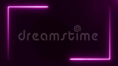 黑色背景下明亮的紫光霓虹灯框架，抽象数字3d渲染4K视频